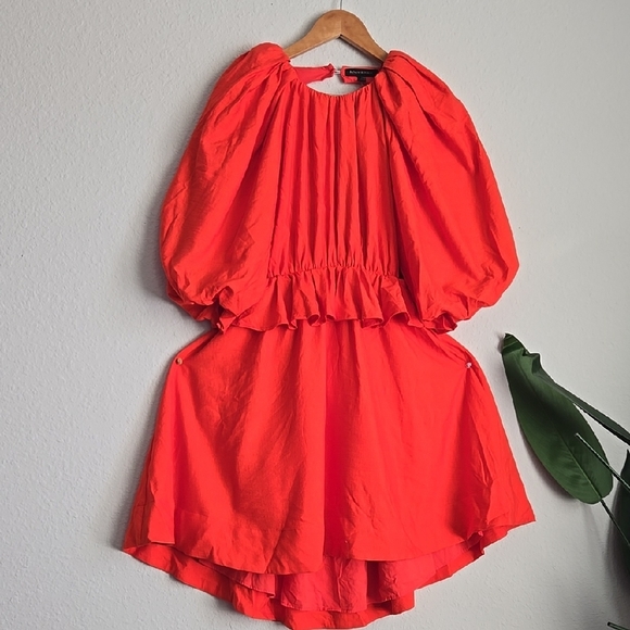 Banana Republic Balloon Sleeves Open Back Vibrant Orange Mini Dress - Picture 4 of 11